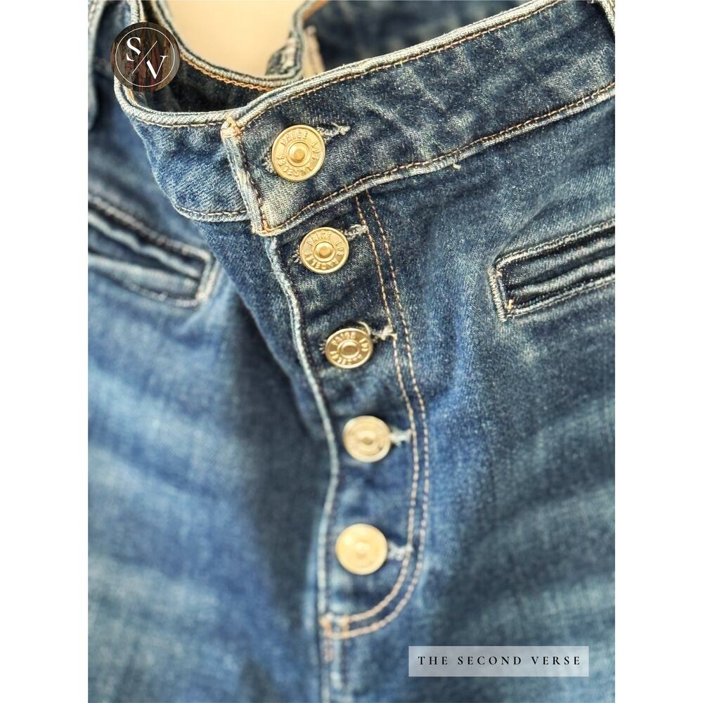 Paige  Leenah Womens 33 Waist High Rise Wide Leg Jeans Exposed Button Front - Picture 5 of 8